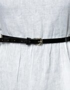 Shopika Curea subtire negru lucios1 cm din piele ecologica cu catarama metalica argintie rotunjita