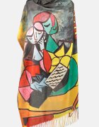 Shopika Esarfa cashmere cu doua fete imprimata cu model inspirat a Two girls reading a lui Picasso
