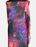 Shopika Esarfa cashmere cu fir din lurex flori stilizate pe fond negru