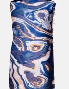 Shopika Esarfa cashmere cu model fluid art in nuante de bleumarin verde si caramiziu