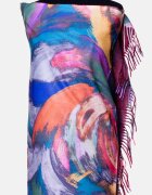 Shopika Esarfa cashmere cu model pensulat in nuante intense de turcoaz roz si mov