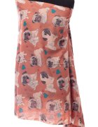 Shopika Esarfa casmir cu imprimeu catei pug pe fond caramiziu