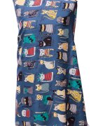 Shopika Esarfa casmir cu imprimeu pisicute cochete pe fond albastru jeans