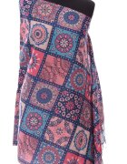 Shopika Esarfa casmir dreptunghiulara cu patrate modele marocane in nuante de albastru-fucsia