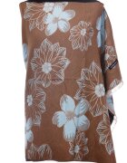 Shopika Esarfa casmir dubla fata cu flori mari bleu pe fond maroniu