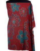 Shopika Esarfa casmir dubla fata cu flori mari turcoaz pe fond rosu inchis