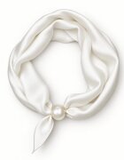 Shopika Esarfa colier satinata cu perla decorativa si inchidere magnetica alba