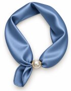 Shopika Esarfa colier satinata cu perla decorativa si inchidere magnetica albastru jeans