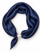 Shopika Esarfa colier satinata cu perla decorativa si inchidere magnetica bleumarin