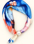 Shopika Esarfa colier satinata cu perla decorativa si inchidere magnetica imprimeu acuarela multicolora