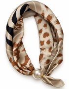 Shopika Esarfa colier satinata cu perla decorativa si inchidere magnetica imprimeu animal print in nuante c