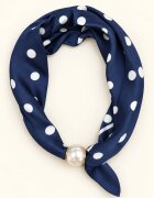 Shopika Esarfa colier satinata cu perla decorativa si inchidere magnetica imprimeu buline albe pe fond bleu