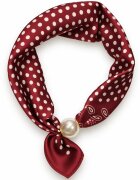 Shopika Esarfa colier satinata cu perla decorativa si inchidere magnetica imprimeu buline pe fond bordo