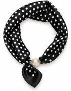 Shopika Esarfa colier satinata cu perla decorativa si inchidere magnetica imprimeu buline pe fond negru