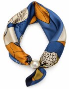 Shopika Esarfa colier satinata cu perla decorativa si inchidere magnetica imprimeu floral cu portocaliu cu