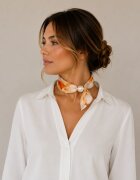 Shopika Esarfa colier satinata cu perla decorativa si inchidere magnetica imprimeu floral in nuante fine de
