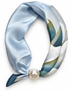 Shopika Esarfa colier satinata cu perla decorativa si inchidere magnetica imprimeu pastelat bleu cu albastr
