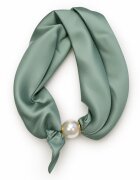Shopika Esarfa colier satinata cu perla decorativa si inchidere magnetica verde salvie