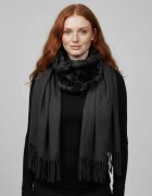 Shopika Eșarfă cu blăniță ecologică pe centru și franjuri decorative neagra