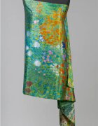 Shopika Esarfa cu doua fete din matase imprimata cu model inspirat dupa Camp cu maci de Claude Monet