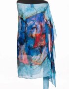 Shopika Esarfa din bumbac cu pictura abstracta in culori intense pe fond in nuante de albastru