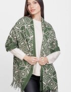 Shopika Esarfa din casmir cu motive geometrice bej pe fond verde