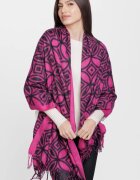 Shopika Esarfa din casmir cu motive geometrice negre pe fond fucisa