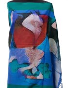 Shopika Esarfa din casmir pictura abstracta in culori intense de albastru si verde
