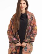 Shopika Esarfa din lana si bumbac cu imprimeu floral cu mov galben si negru