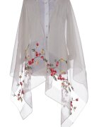Shopika Esarfa din matase alb unt cu broderie flori pe fond transparent de organza