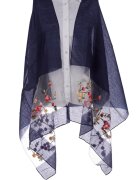 Shopika Esarfa din matase bleumarin cu broderie flori pe fond transparent de organza