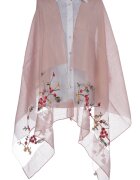 Shopika Esarfa din matase roz cu broderie flori pe fond transparent de organza
