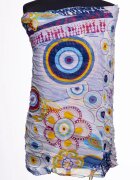 Shopika Esarfa dreptunghiulara in colturi alungite cu imprimeu cercuri colorate pe fundal bleu din vascoza