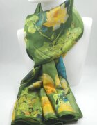 Shopika Esarfa dreptunghiulara tip pareo cu imprimeu flori de lotus pe fond verde