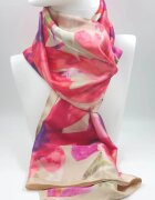 Shopika Esarfa dreptunghiulara tip pareo cu imprimeu flori fucsia pe fond bej