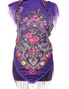 Shopika Esarfa gipsy patrata mare tip Pavlovo Posad cu imprimeu floral traditional pe fond mov