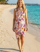 Shopika Esarfa mare dreptunghiulara tip pareo cu imprimeu marin exotic fucsia si portocaliu pe fond alb d