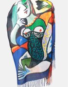 Shopika Esarfa matase cu doua fete imprimata cu model inspirat dupa Femeie cu carte lui Picasso