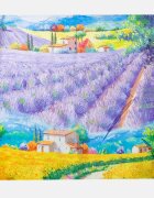 Shopika Esarfa patrata cu o singura fata imprimata cu model inspirat a unui tablou cu gradina de lavanda