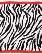 Shopika Esarfa patrata cu o singura fata imprimeu animal print alb negru cu margine rosie