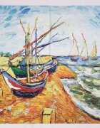 Shopika Esarfa patrata cu o singura fata imprimeu dupa o pictura cu barci pe plaja a lui Van Gogh