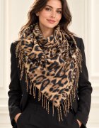 Shopika Esarfa patrata mare imprimeu animal print cu maron negru si camel