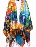 Shopika Esarfa poncho din casmir cu dubla fata cu model inspirat dupa peisaj fata cu umbrela