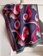 Shopika Esarfa premium din lana si vascoza cu imprimeu abstract cu rosun si bleumarin