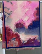 Shopika Esarfa premium din lana si vascoza cu imprimeu abstract roz fucsia si bleumarin