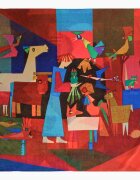 Shopika Esarfa premium din matase cu dubla fata imprimeu in stil cubist Picasso