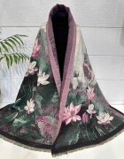 Shopika Esarfa premium din vascoza cu imprimeu floral mov cu alb si negru