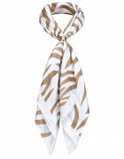 Shopika Esarfa satinata patrata cu inel auriu imprimeu animal print alb cu bej