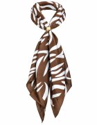Shopika Esarfa satinata patrata cu inel auriu imprimeu animal print alb cu maro
