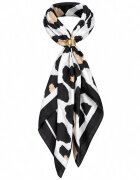 Shopika Esarfa satinata patrata cu inel auriu imprimeu animal print alb negru si bej